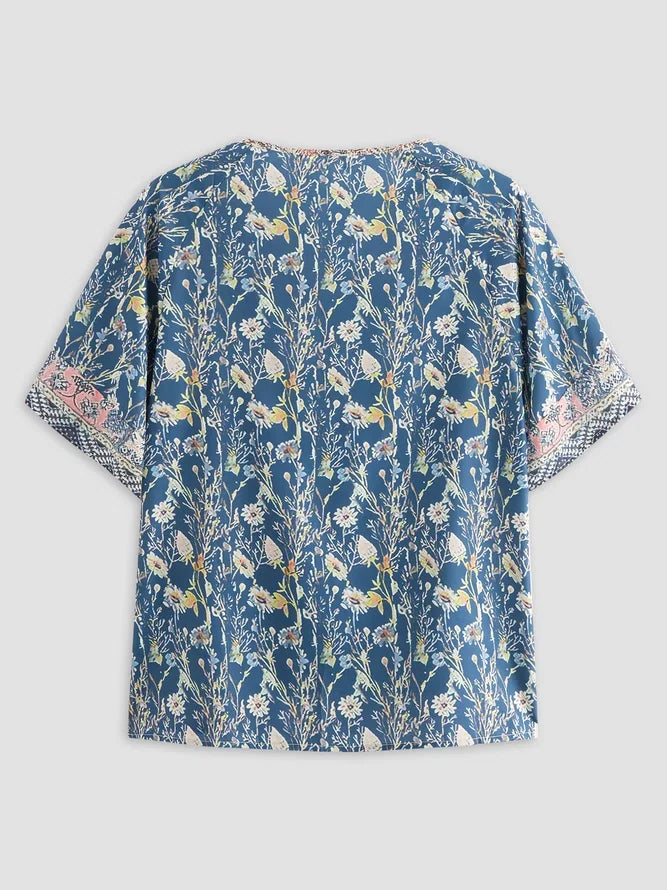 Plus Size Boho Casual Short Sleeve Tops - DUVAL