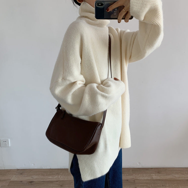 Soft Waxy Turtleneck Loose Simple Sweater