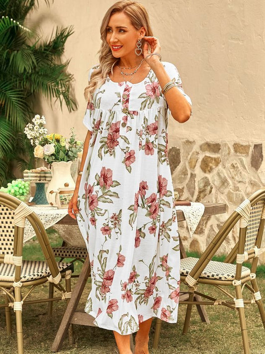 Plus Size Floral Holiday Bateau/Boat Neck Knitting Dress - DUVAL