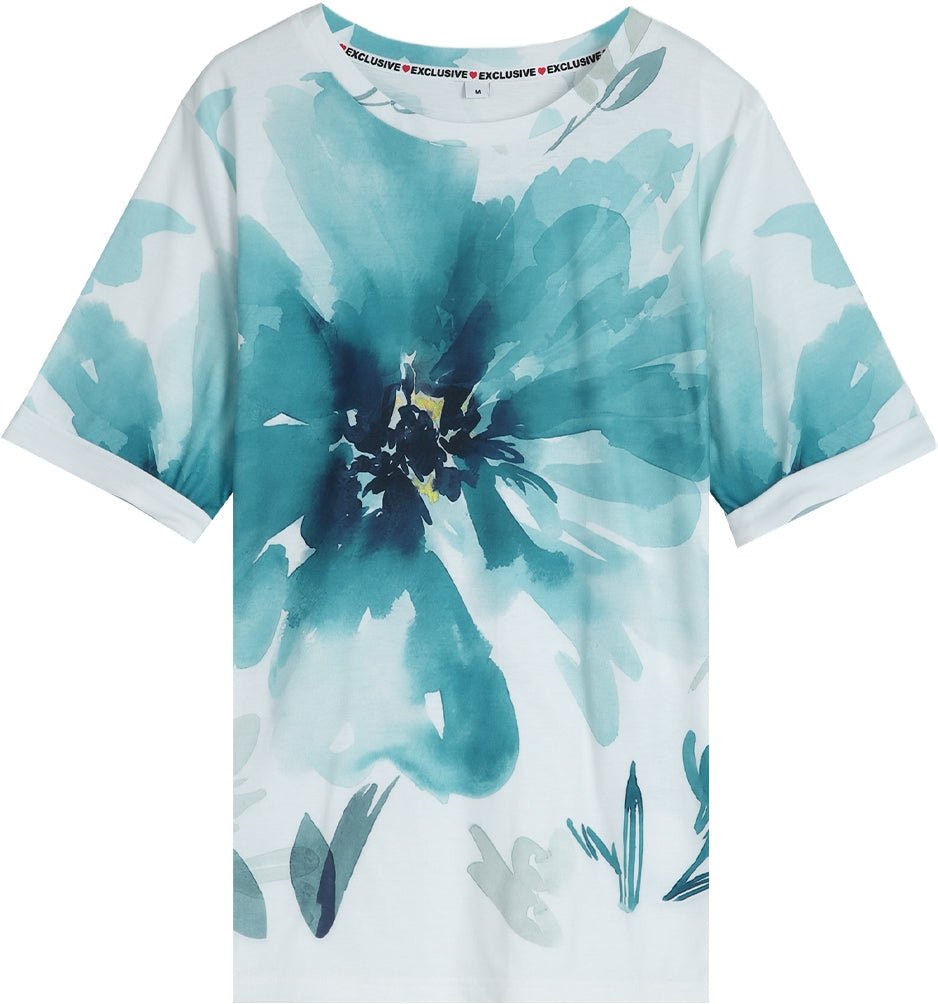 Elegant Floral Print Short Sleeve Top - DUVAL