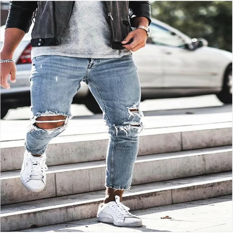 Men's Street Ripped Slim Denim Trousers - DUVAL