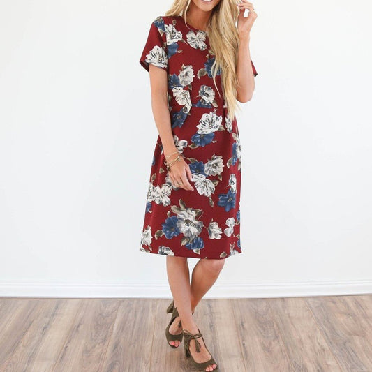 Plus Size Light Burgundy Floral Dress - DUVAL