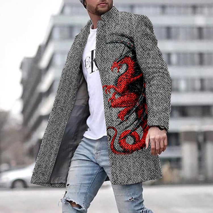 Casual Dragon Print Men's Jacket - DUVAL