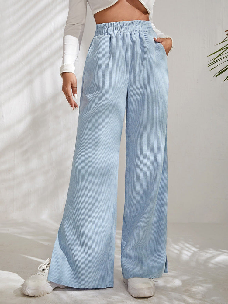 High Waist Corduroy Panel Slit Lounge Pants