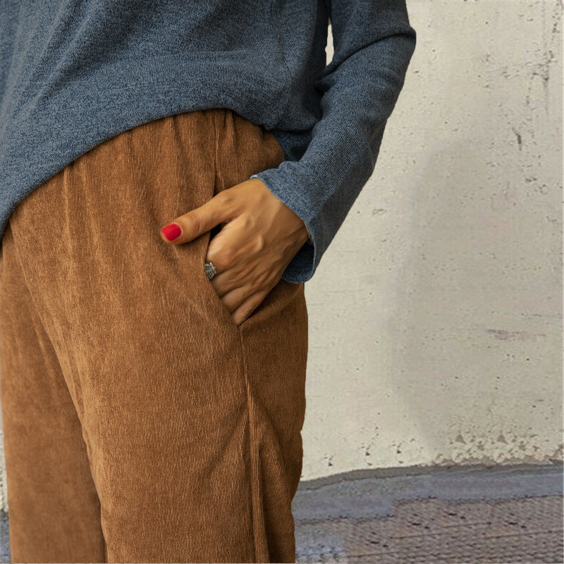 Thick corduroy straight-leg slacks