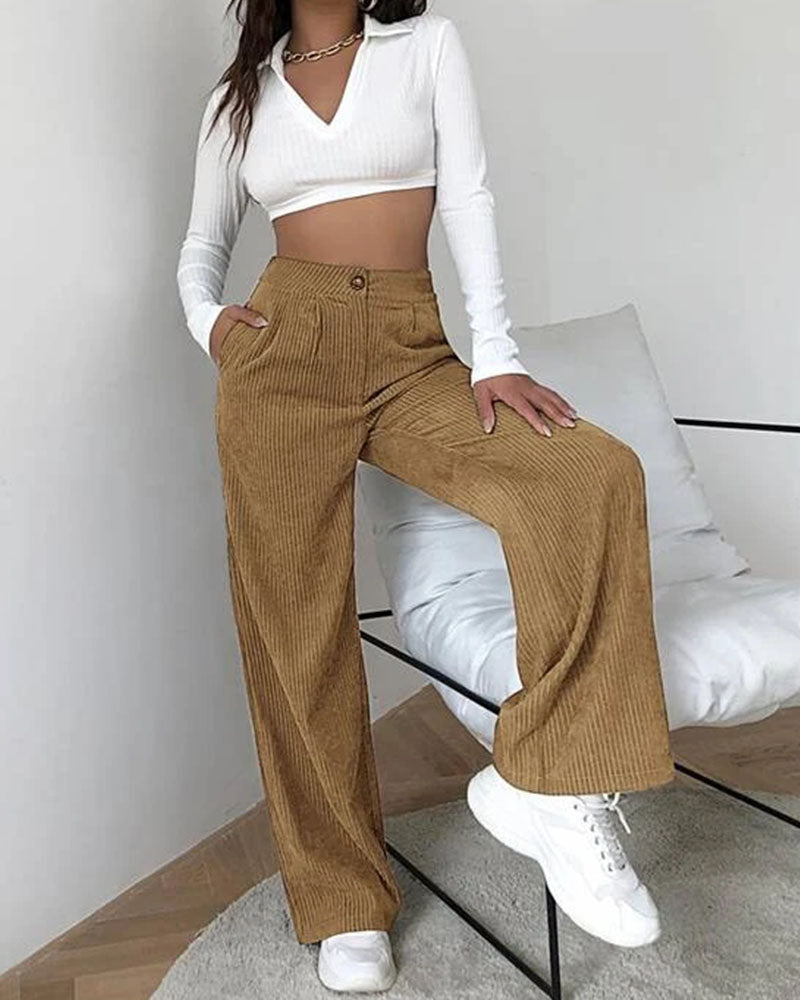 Corduroy Loose Straight-Leg Trousers