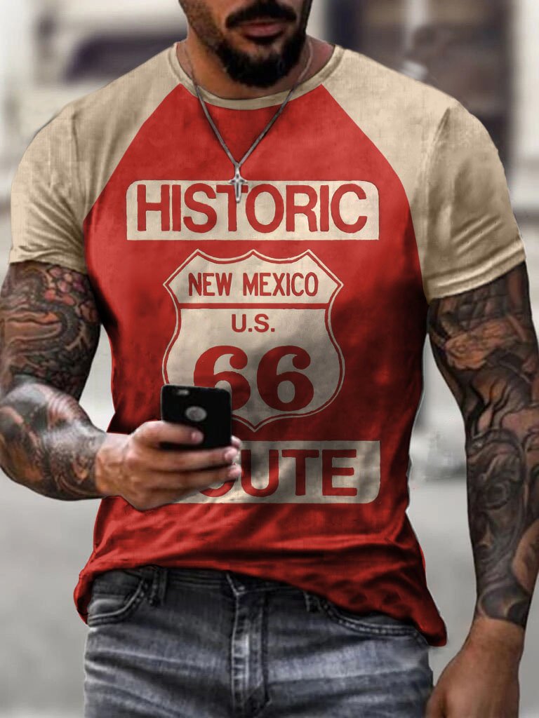 Route 66 Colorblock Shoulder Rubbing T-Shirt - DUVAL