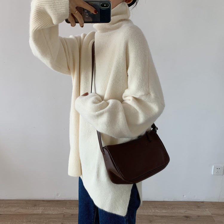 Soft Waxy Turtleneck Loose Simple Sweater