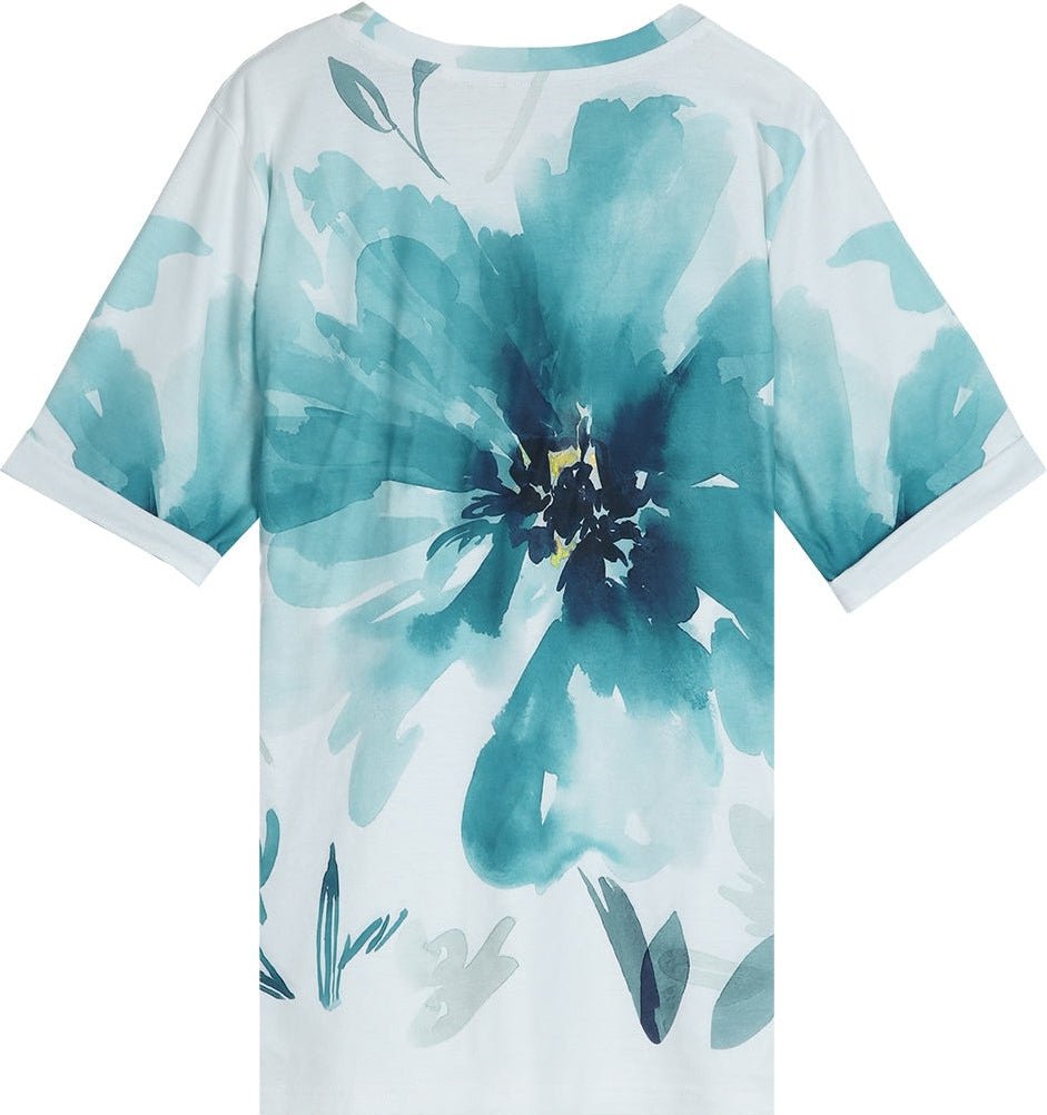 Elegant Floral Print Short Sleeve Top - DUVAL