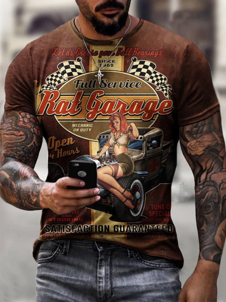 Retro Beauty Service Station Print T-Shirt - DUVAL