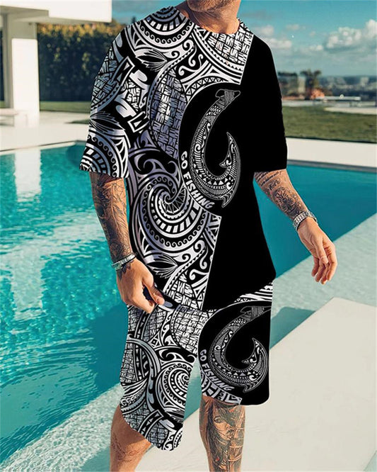 Oversized Men's T-Shirt & Shorts Set Black and White