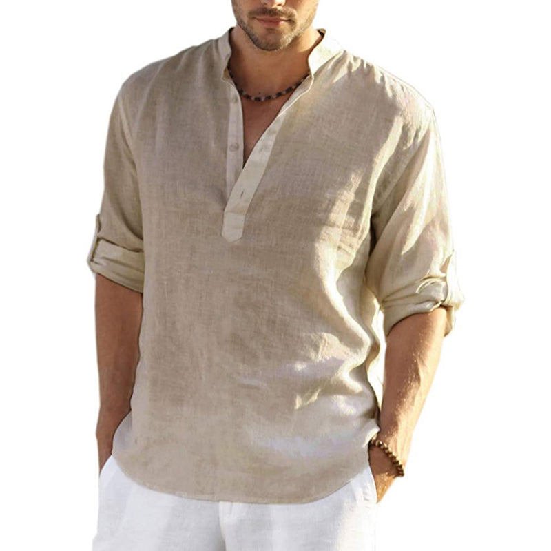 Casual Long Sleeve Linen Cotton Tops Camisa Masculina