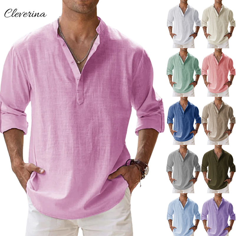 Men's Cotton Linen Casual Long Sleeve Shirt