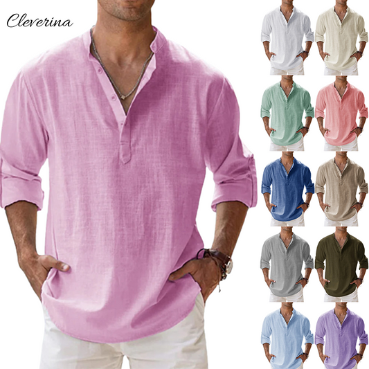 Men's Cotton Linen Casual Long Sleeve Shirt