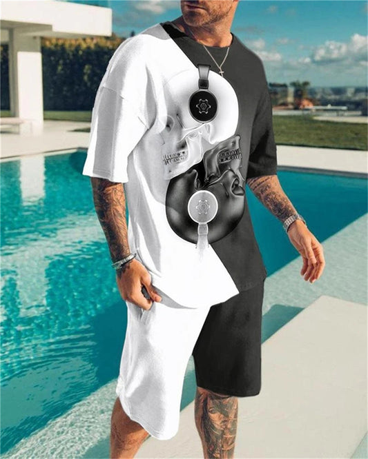 Oversized Men's T-Shirt & Shorts Set Eight Skull