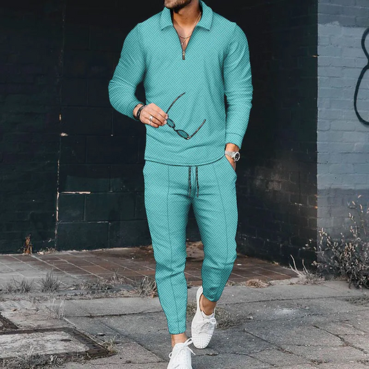 Luxury Cyan Long Sleeve Polo Suit