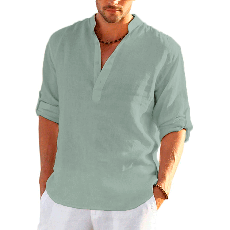 Casual Long Sleeve Linen Cotton Tops Camisa Masculina