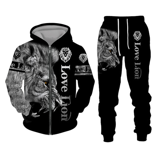 3D Tracksuit Sets Lion Print Edition Black/White