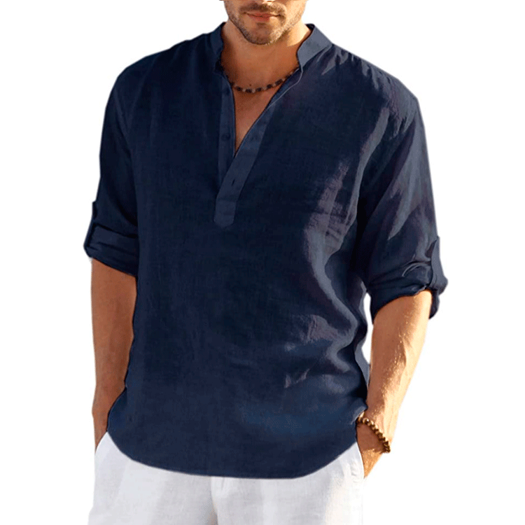 Casual Long Sleeve Linen Cotton Tops Camisa Masculina